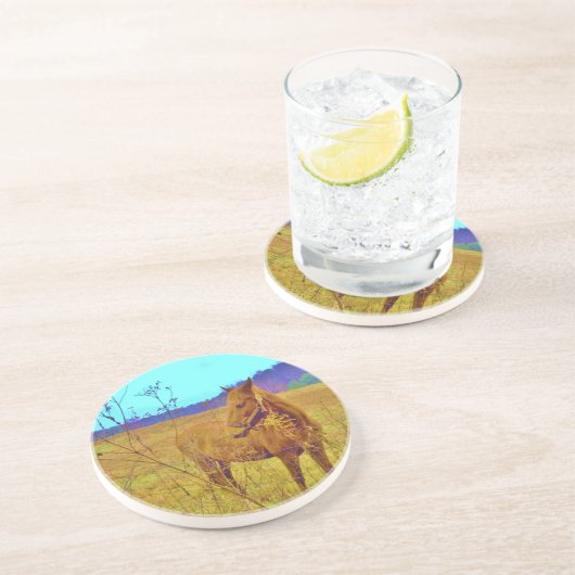 Dessous De Verre En Grès Cheval de couleur rétro (Côté)