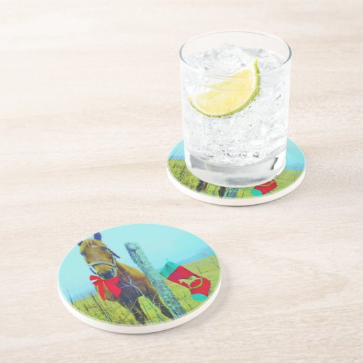 Dessous De Verre En Grès Cheval de Noël Brown (Côté)