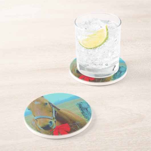 Dessous De Verre En Grès Cheval de Noël rétro (Côté)