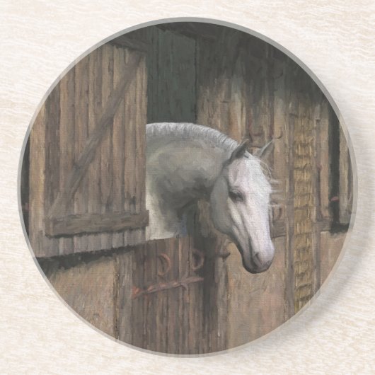 Dessous De Verre En Grès Cheval gris à la porte de l'écurie (Devant)