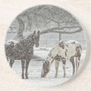 Dessous De Verre En Grès cheval hiver neige ferme ranch animaux neigeux gel