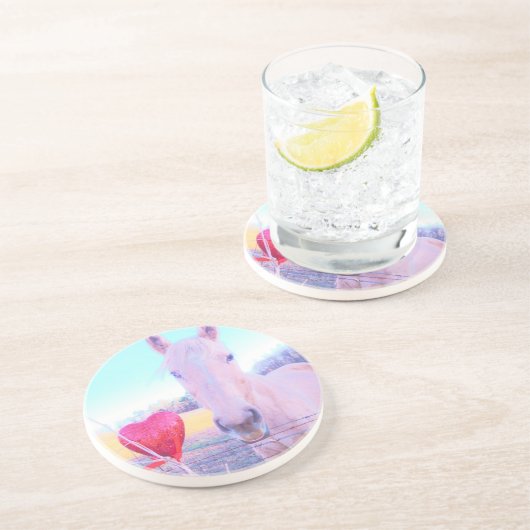 Dessous De Verre En Grès Cheval jaune et Coeur rouge (Côté)