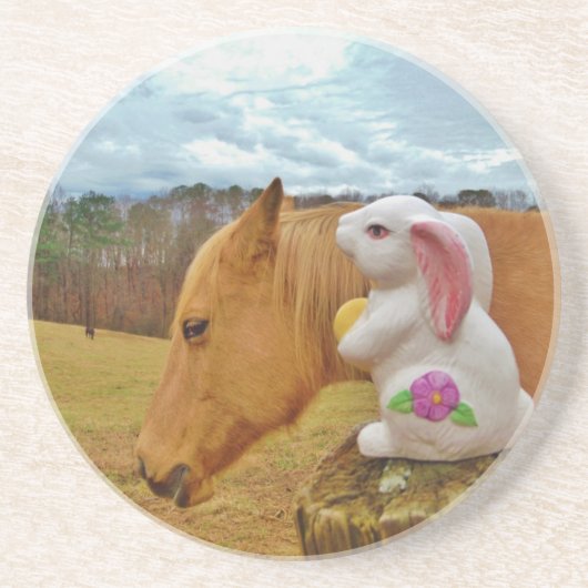 Dessous De Verre En Grès Cheval Jaune, Lapin De Printemps (Devant)