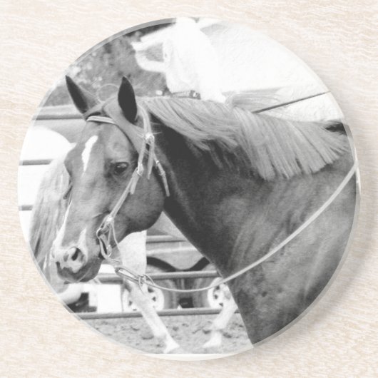 Dessous De Verre En Grès Cheval occidental en noir et blanc (Devant)