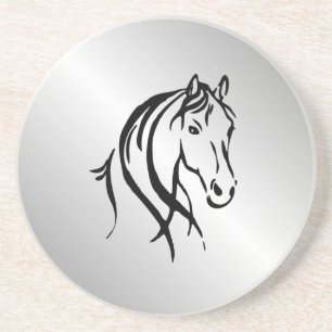 Dessous De Verre En Grès Cheval tête sur argent