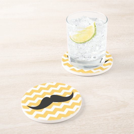 Dessous De Verre En Grès Chevalier jaune motif moustache soif grès (Côté)
