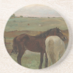 Dessous De Verre En Grès Chevaux dans une prairie, Peinture à l'huile, Edga