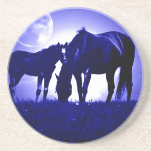 Dessous De Verre En Grès Chevaux et nuit bleue