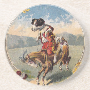Dessous De Verre En Grès Chèvre humoristique et chien allant pour un tour