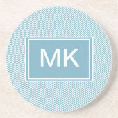 Dessous De Verre En Grès Chevron bleu avec Monogramme (Devant)