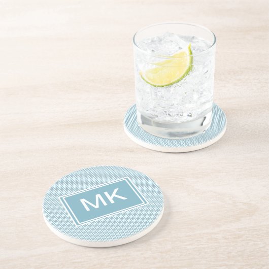 Dessous De Verre En Grès Chevron bleu avec Monogramme (Côté)