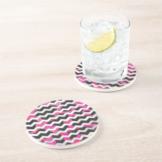 Dessous De Verre En Grès Chevron Cow Hot rose et noir (Côté)
