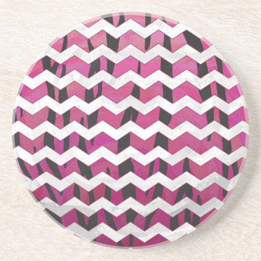 Dessous De Verre En Grès Chevron Tiger rose chaud et noir (Devant)