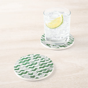 Dessous De Verre En Grès Chevron Vache Imprimé Vert et Blanc