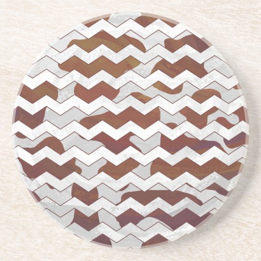 Dessous De Verre En Grès Chevron Vache Marron et Impression Blanche (Devant)