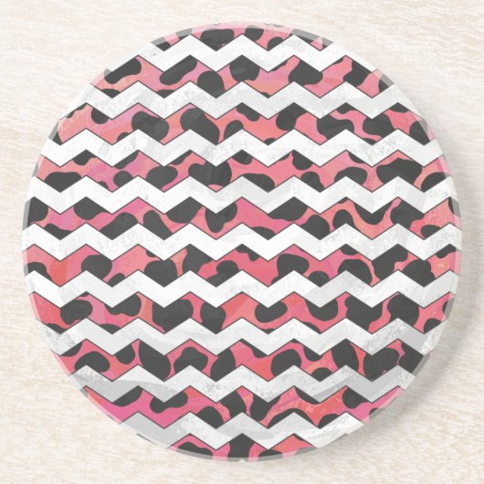 Dessous De Verre En Grès Chevron Vache rose et noir (Devant)