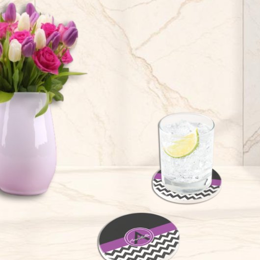 Dessous De Verre En Grès Chevron Violet Noir