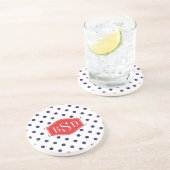 Dessous De Verre En Grès Chic bleu et blanc motif monogramme (Côté)