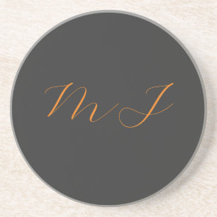 Dessous De Verre En Grès Chic calligraphie gris orange monogramme nom initi