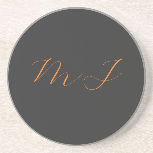 Dessous De Verre En Grès Chic calligraphie gris orange monogramme nom initi (Devant)