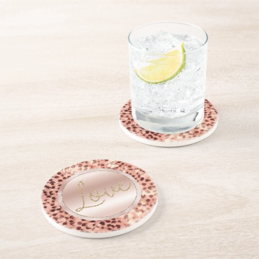 Dessous De Verre En Grès Chic Joli Rose Gold Leopard (Côté)