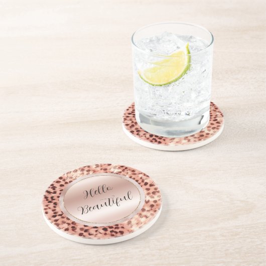 Dessous De Verre En Grès Chic Joli Rose Gold Leopard (Côté)