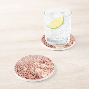 Dessous De Verre En Grès Chic Joli Rose Gold Leopard Parties scintillant Am