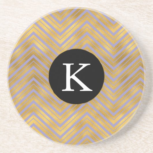 Dessous De Verre En Grès Chic violet or Chevron Monogramme (Devant)