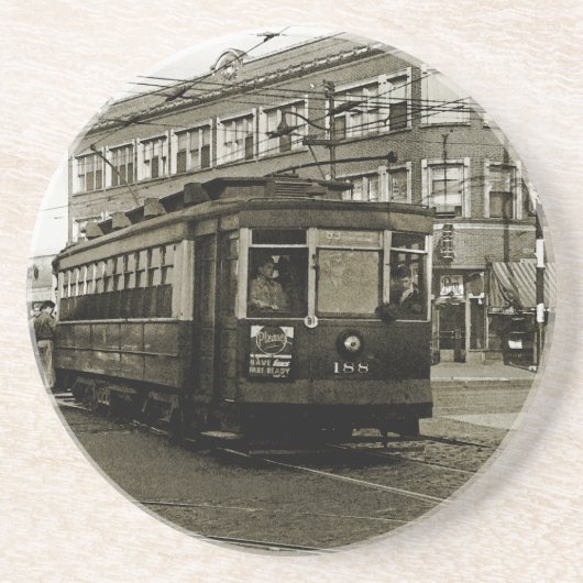 DESSOUS DE VERRE EN GRÈS CHICAGO 63E ET OCCIDENTALE 1952 TROLLEY ART SEPIA (Devant)