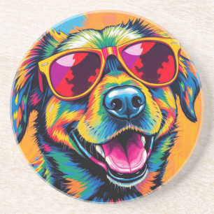 Dessous De Verre En Grès Chien Abstrait Coloré avec Lunettes de Soleil