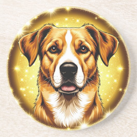Dessous De Verre En Grès Chien avec fond doré (Devant)