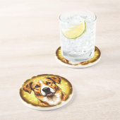 Dessous De Verre En Grès Chien avec fond doré (Côté)