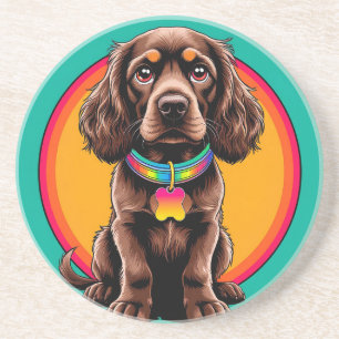 Dessous De Verre En Grès Chien avec un collier coloré à l'intérieur d'un ce