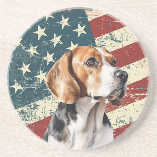 Dessous De Verre En Grès Chien Basset Hound Drapeau Américain Grunge