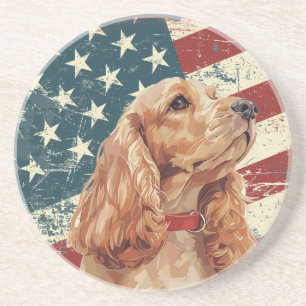 Dessous De Verre En Grès Chien Cocker Spaniel Drapeau Américain Grunge