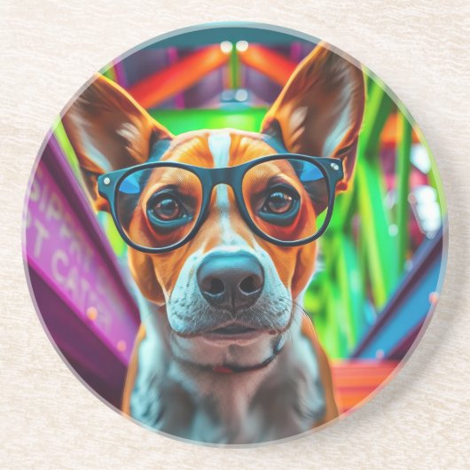 Dessous De Verre En Grès Chien Cool avec Lunettes de Soleil (Devant)