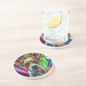 Dessous De Verre En Grès Chien Cool avec Lunettes de Soleil (Côté)