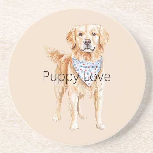 Dessous De Verre En Grès Chien Crème Amour de Chiot (Devant)