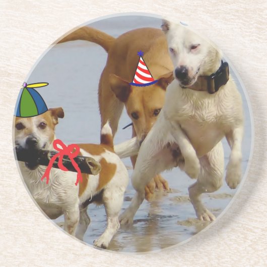 Dessous De Verre En Grès chien d'anniversaire heureux (Devant)