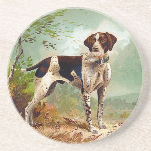 Dessous De Verre En Grès Chien de chasse avec oiseau dans la bouche (Devant)