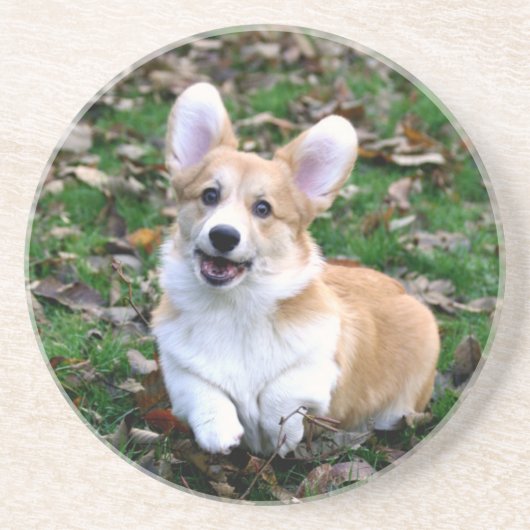 Dessous De Verre En Grès Chien de Corgi mignon qui bondit (Devant)