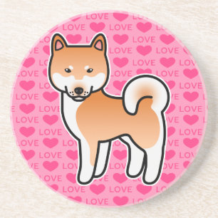 Dessous De Verre En Grès Chien de dessin animé Shiba Inu rouge sur fond ros