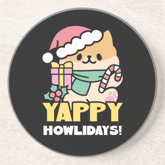 Dessous De Verre En Grès Chien de Noël mignon - Yappy Howlidays (Devant)