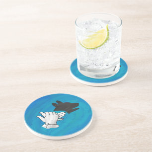 Dessous De Verre En Grès Chien d'ombre sur bleu