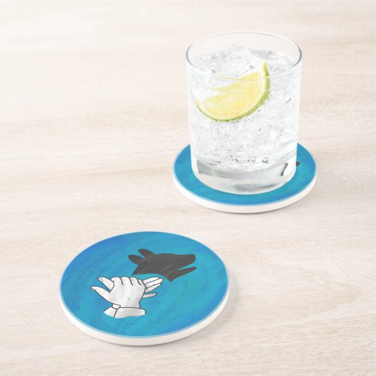 Dessous De Verre En Grès Chien d'ombre sur bleu (Côté)