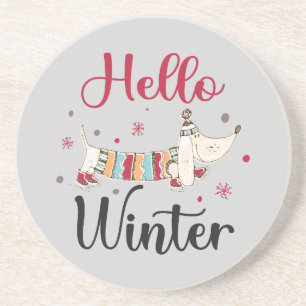 Dessous De Verre En Grès Chien mignon Bonjour hiver