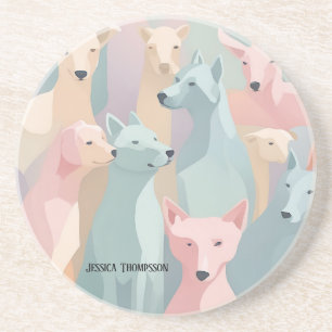 Dessous De Verre En Grès Chien Motif Pastel couleurs minimaliste illustrati