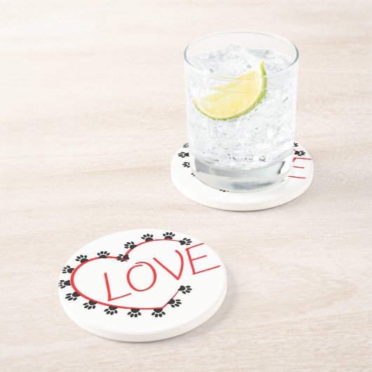 Dessous De Verre En Grès Chien Paws Red Heart Love (Côté)