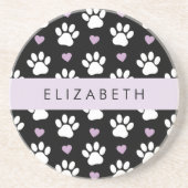 Dessous De Verre En Grès Chien Paws, White Paws, Lilac Hearts, Votre Nom (Devant)