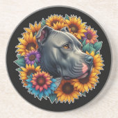 Dessous De Verre En Grès Chien Pitbull entouré de tournesols vibrants (Devant)